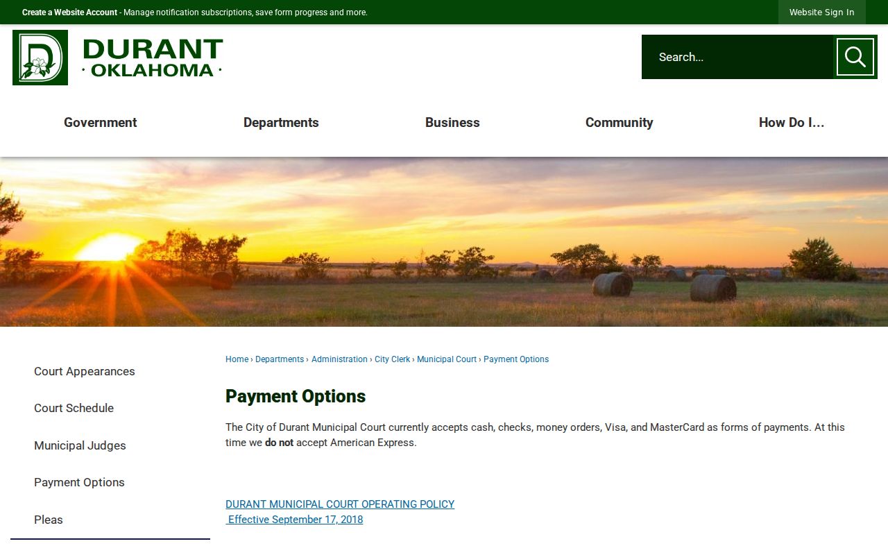 Durant warrant records in Bryan County accepted payment methods