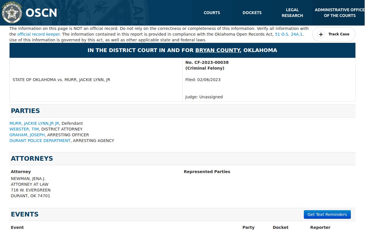 Bryan County bench warrant lookup docket event