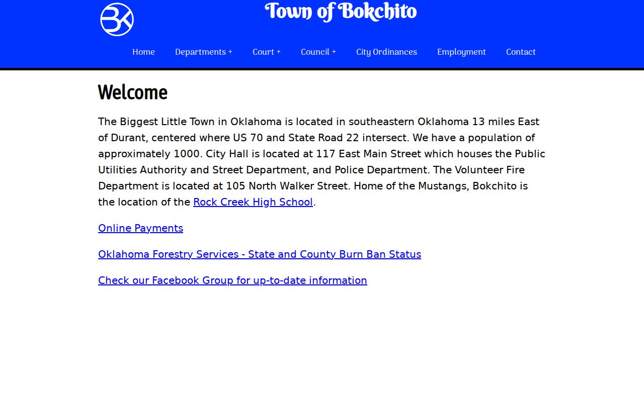 Bokchito warrant records in Bryan County town hall and police route