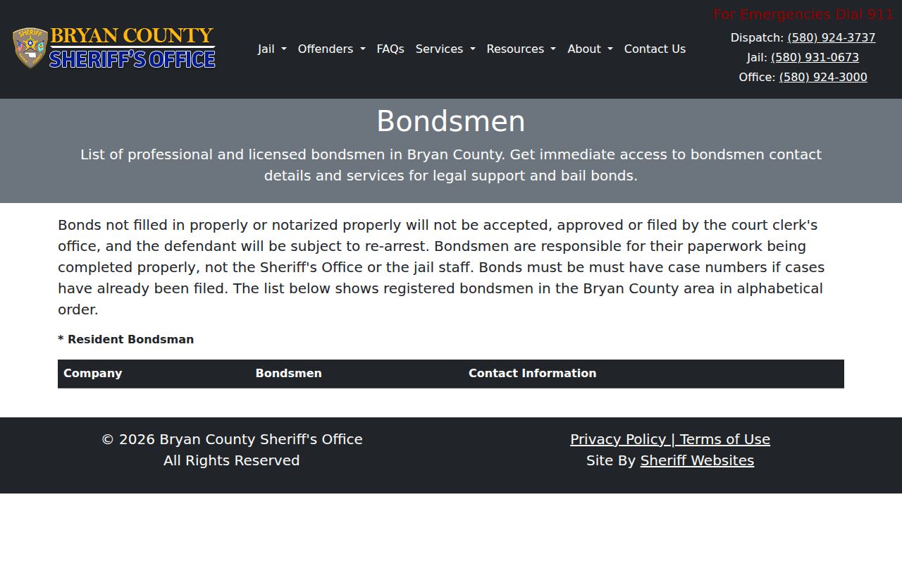 Bryan County warrant records sheriff bondsmen paperwork